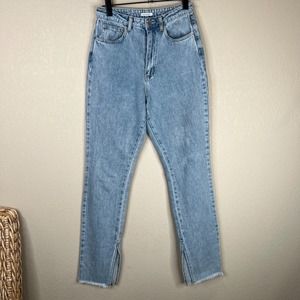 WhoWoreWhat Womens Slit‎ Skinny Jeans Size 27 Blue Light Wash High Rise Fray Hem